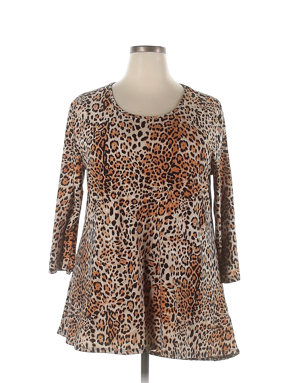 Leopard Print Scoop Neck Tunic Top - Brown/Black